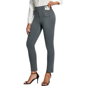 IUGA Stretchy Work Pants Women Pull On Skinny Ponte Dress Pants Slim Fit Office Teacher Business Casual Outfits with Pockets(Dark Gray)
