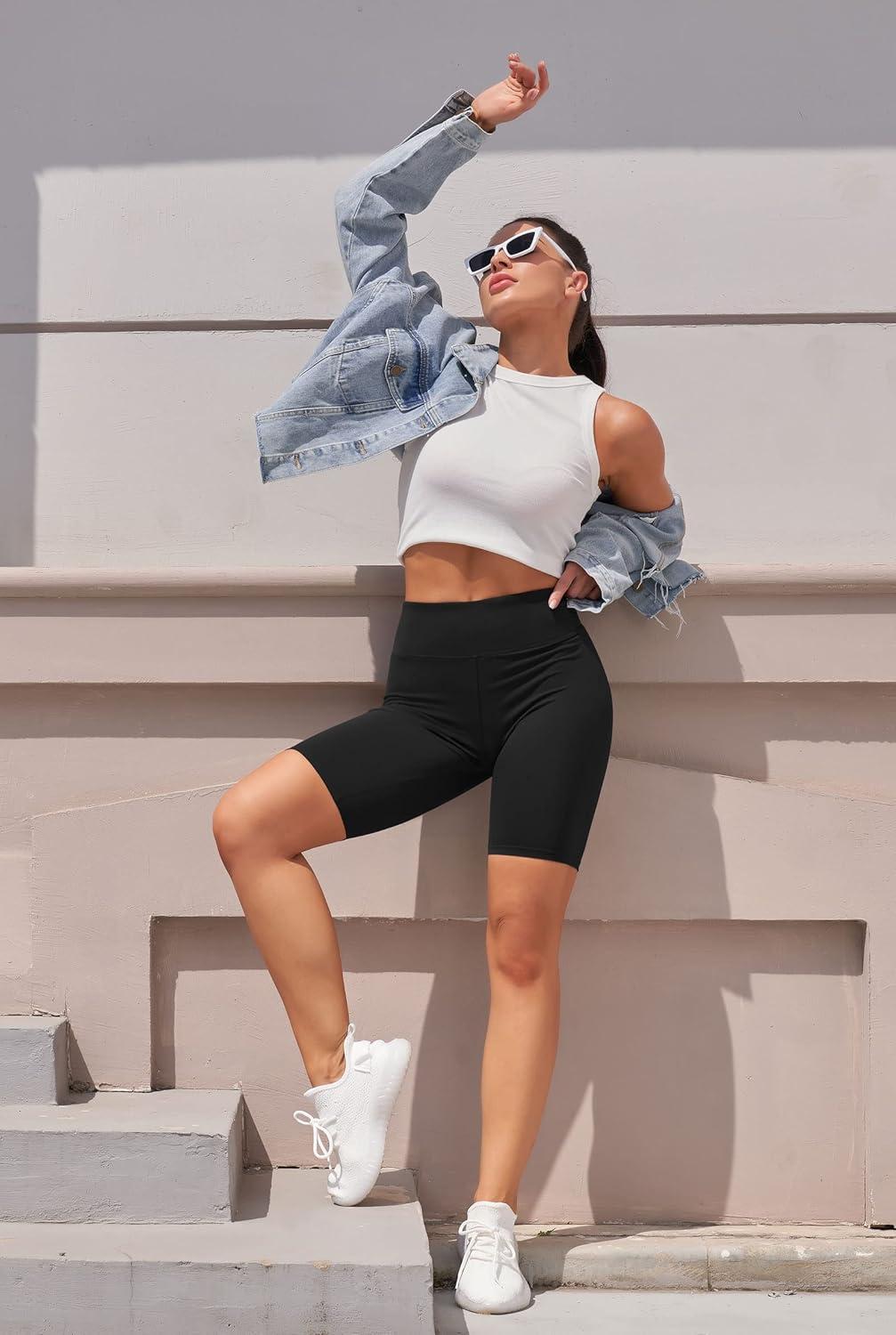 image:imageIUGA Biker Shorts for Women High Waist 8 Workout Shorts with Inner Pocket Yoga Spandex Gym Running ShortsBlack