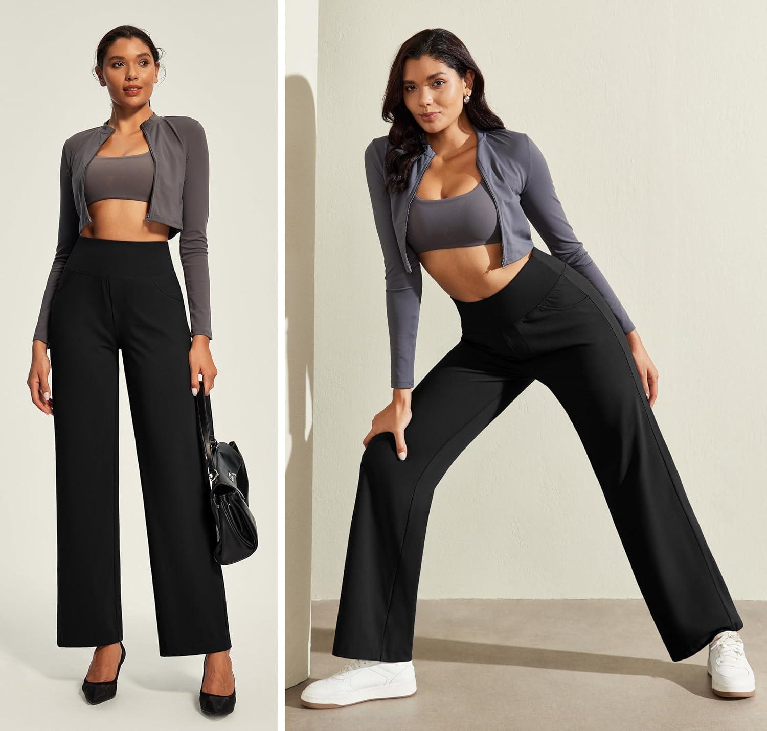image:imageIUGA Yoga Pants Women Wide Leg Pants with Pockets High Waist Stretch Tummy Control Dress Casual SweatpantsBlack