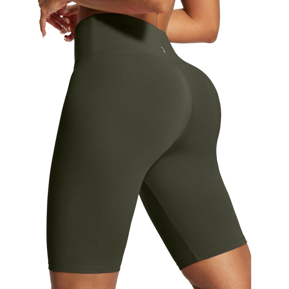 image:imageIUGA Biker Shorts for Women High Waist  8 Workout Shorts with Inner Pocket Yoga Spandex Gym Running ShortsOlive Green