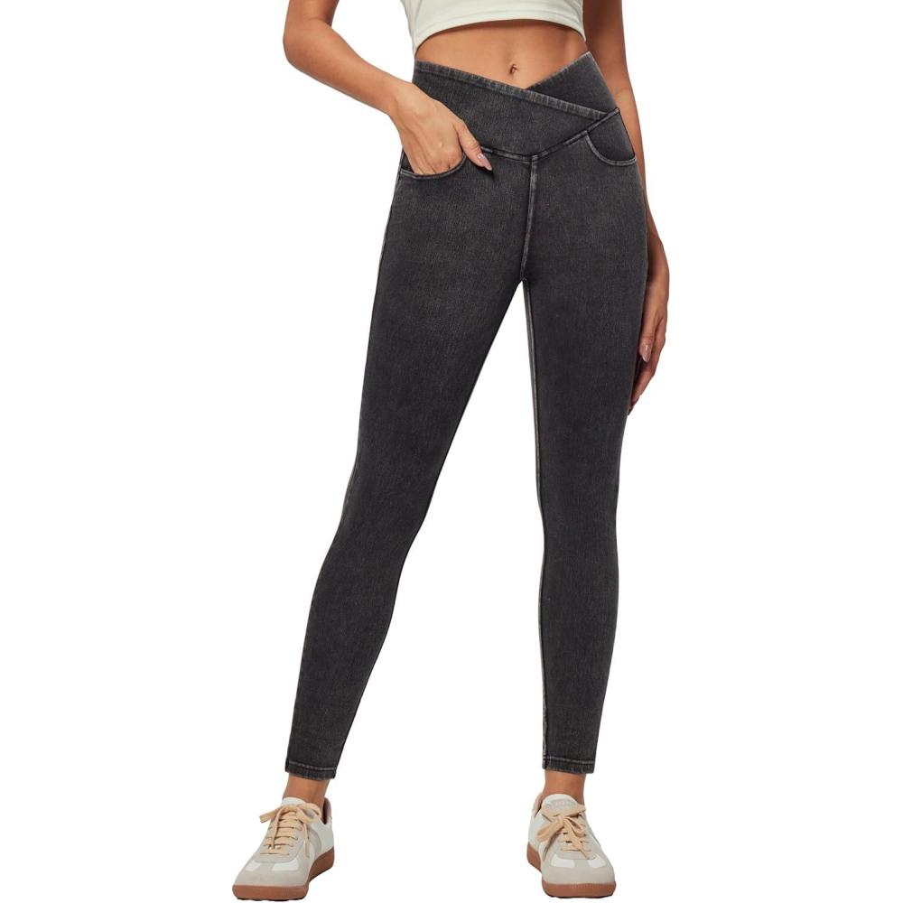 image:imageIUGA Stretchy Skinny Jeans for Women High Waist Pull on Jeggings Sweatpant Jeans Tummy Control Jean Leggings with PocketsGray