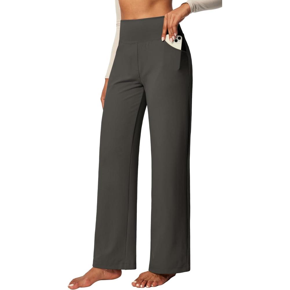 image:imageIUGA Yoga Pants Women Wide Leg Pants with Pockets High Waist Stretch Tummy Control Dress Casual SweatpantsDeep Grey Hemp