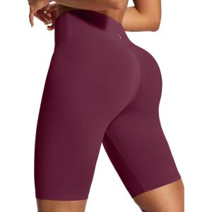 IUGA Biker Shorts for Women High Waist – 8″ Workout Shorts with Inner Pocket Yoga Spandex Gym Running Shorts(Wine Red)