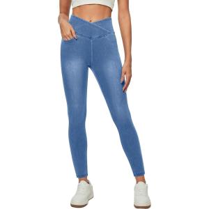 IUGA Stretchy Skinny Jeans for Women High Waist Pull on Jeggings Sweatpant Jeans Tummy Control Jean Leggings with Pockets(Baby Blue)