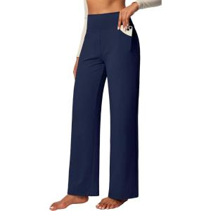 IUGA Yoga Pants Women Wide Leg Pants with Pockets High Waist Stretch Tummy Control Dress Casual Sweatpants(Dark Blue)