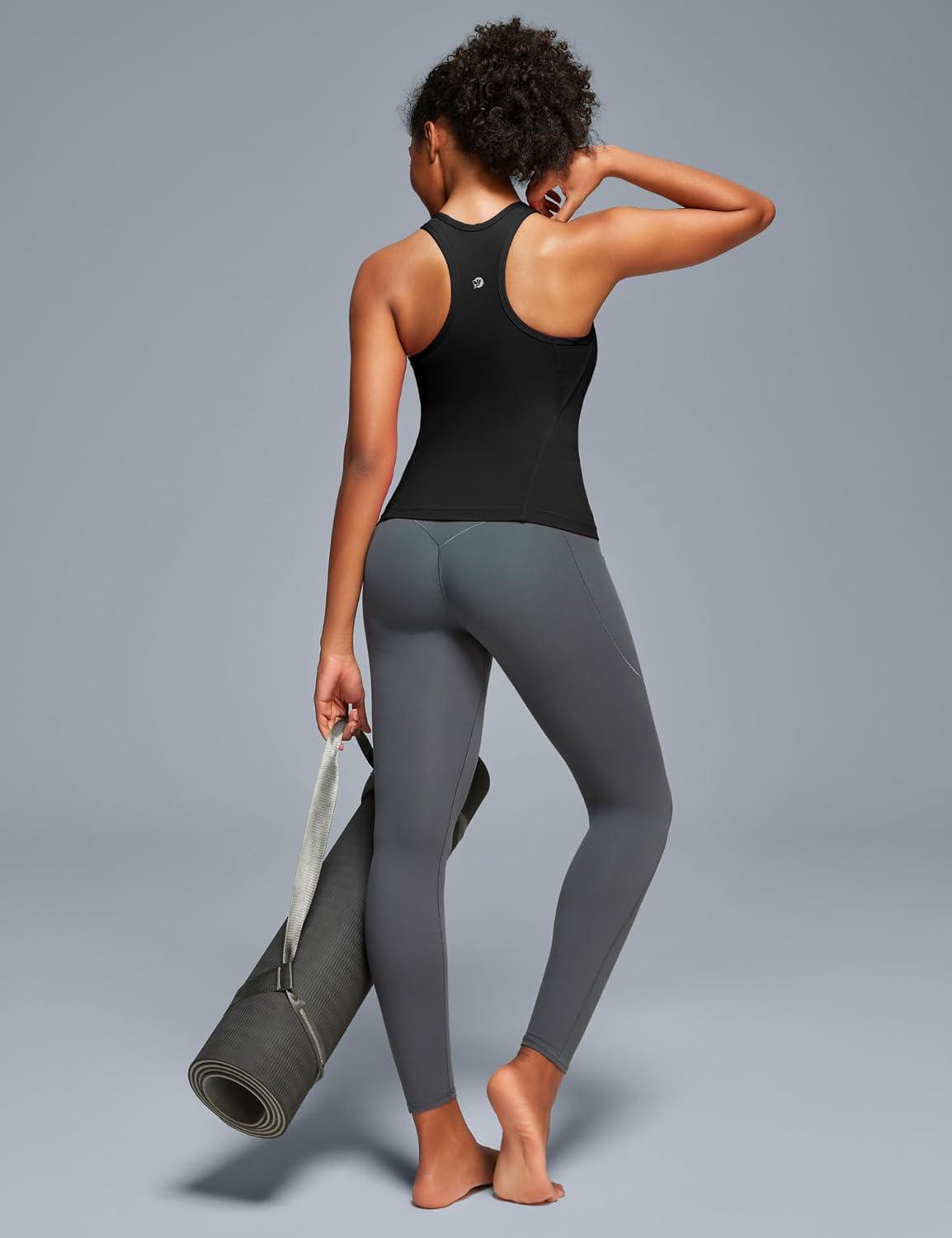 image:imageIUGA Workout Tops for Women with Builtin Bra Racerback Tank Tops Yoga Pilates Tennis Running Gym Athletic TankBlack