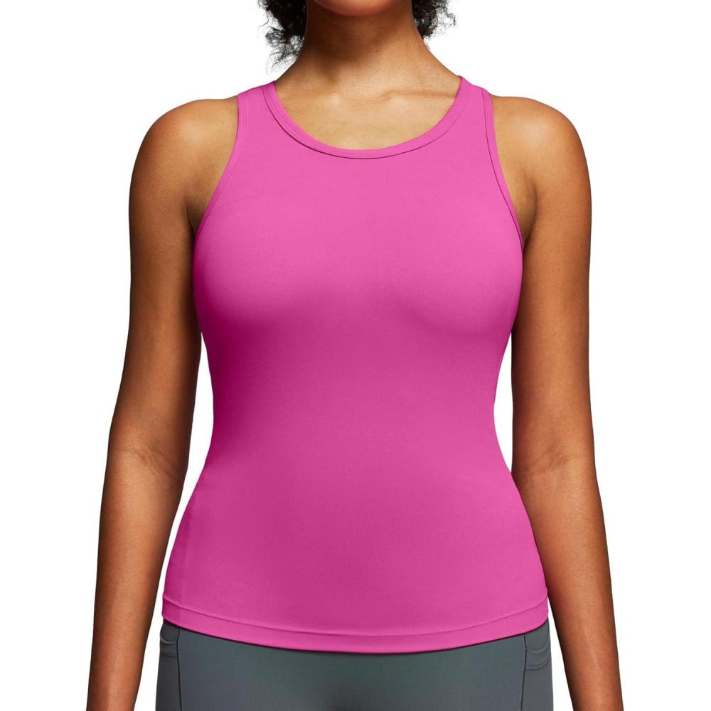 image:imageIUGA Workout Tops for Women with Builtin Bra Racerback Tank Tops Yoga Pilates Tennis Running Gym Athletic TankPink