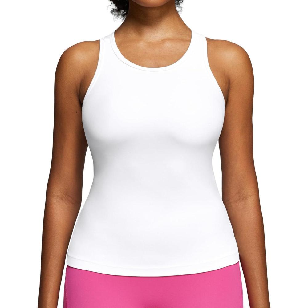 image:imageIUGA Workout Tops for Women with Builtin Bra Racerback Tank Tops Yoga Pilates Tennis Running Gym Athletic TankWhite