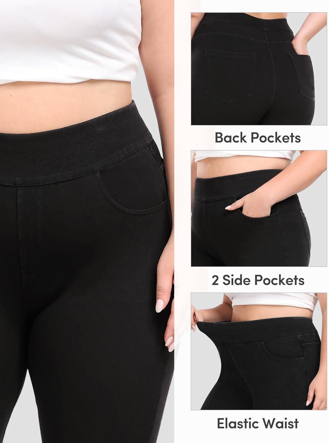 image:imageIUGA Stretchy Jeans for Women High Waist Jeggings Tummy Control Skinny Jeans Pull on Leggings with Pockets Trendy CasualClassic Black