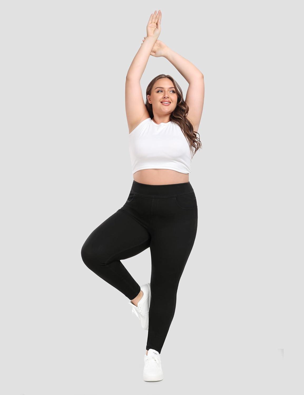 image:imageIUGA Stretchy Jeans for Women High Waist Jeggings Tummy Control Skinny Jeans Pull on Leggings with Pockets Trendy CasualClassic Black