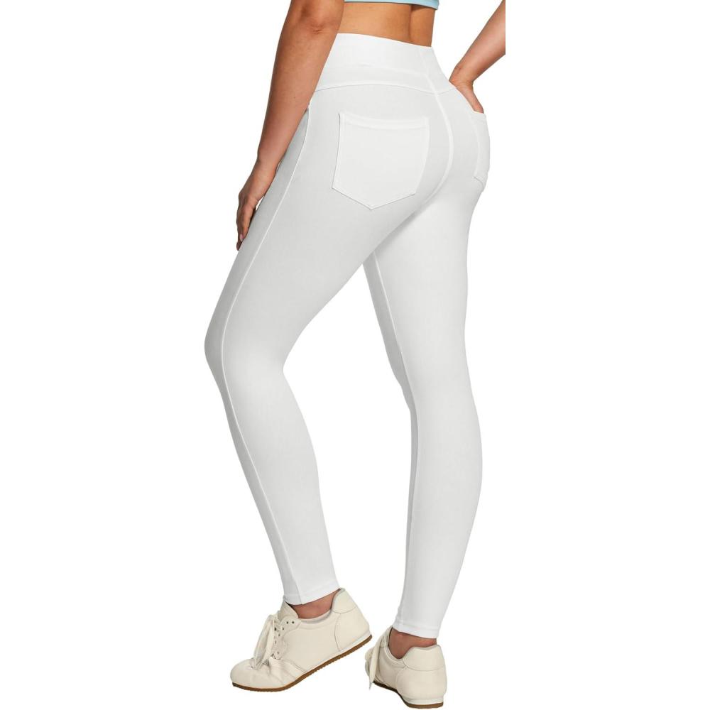 image:imageIUGA Stretchy Jeans for Women High Waist Jeggings Tummy Control Skinny Jeans Pull on Leggings with Pockets Trendy CasualWhite