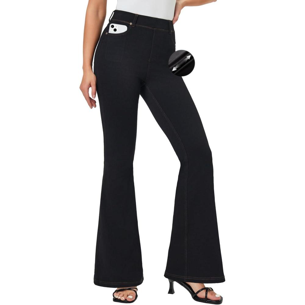 image:imageIUGA Bell Bottom Jeans for Women High Waist Stretchy Pull On Bootcut Sweatpant Jeans Flare Leggings Tummy Control Flare PantsBlack
