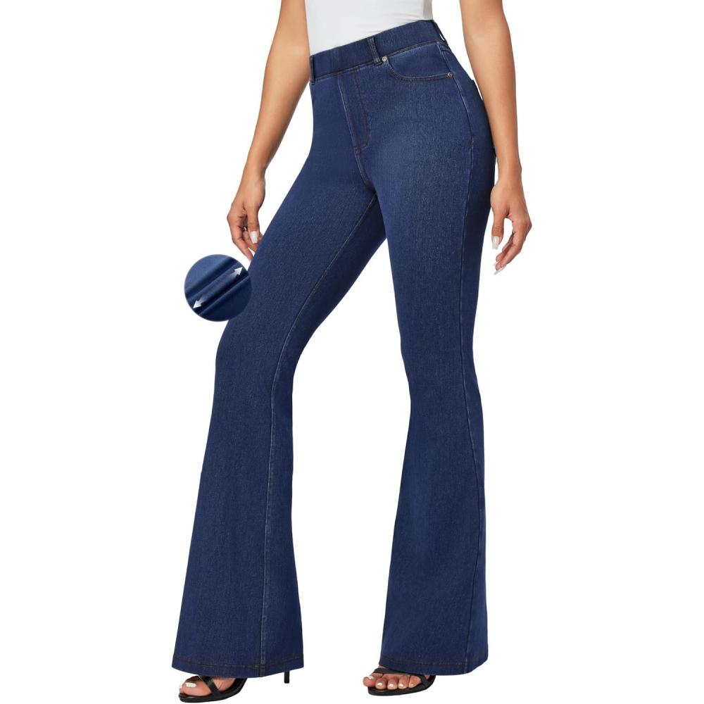 image:imageIUGA Bell Bottom Jeans for Women High Waist Stretchy Pull On Bootcut Sweatpant Jeans Flare Leggings Tummy Control Flare PantsDark Blue