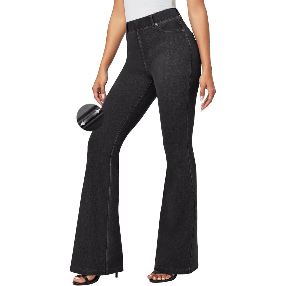 image:imageIUGA Bell Bottom Jeans for Women High Waist Stretchy Pull On Bootcut Sweatpant Jeans Flare Leggings Tummy Control Flare PantsDenim Black