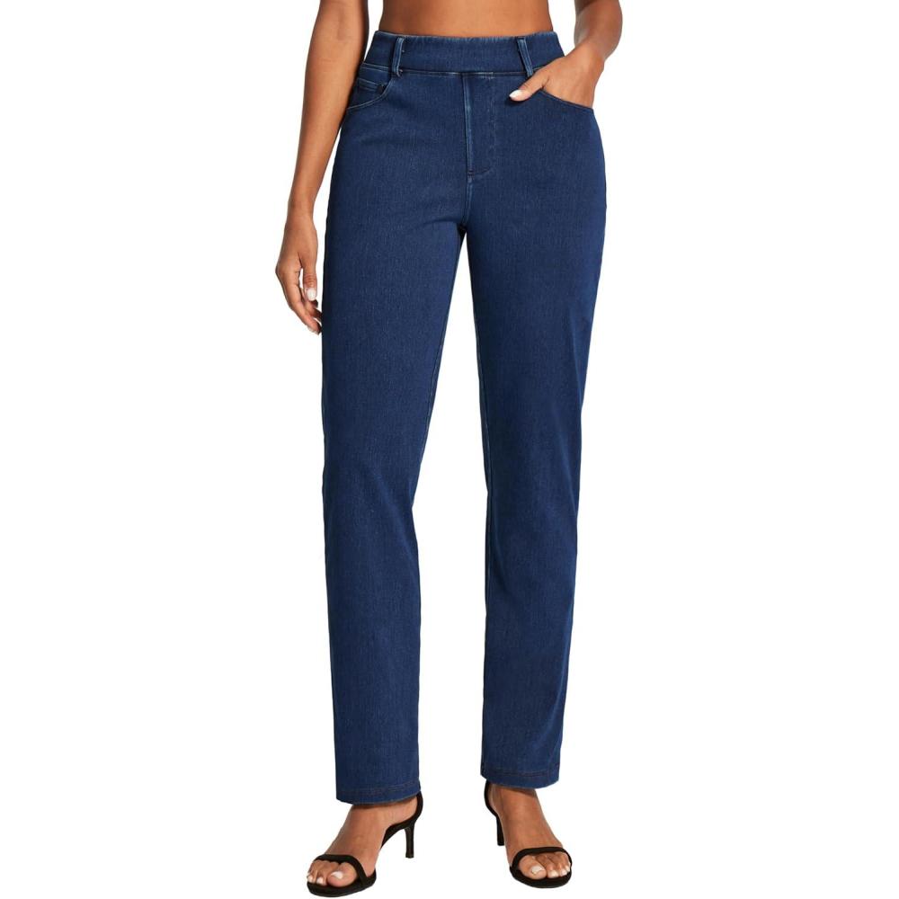 image:imageIUGA Straight Leg Jeans for Women Stretchy Pull On Sweatpant Jeans Women High Waisted Bootcut Jean Trendy Denim PantsDark Blue
