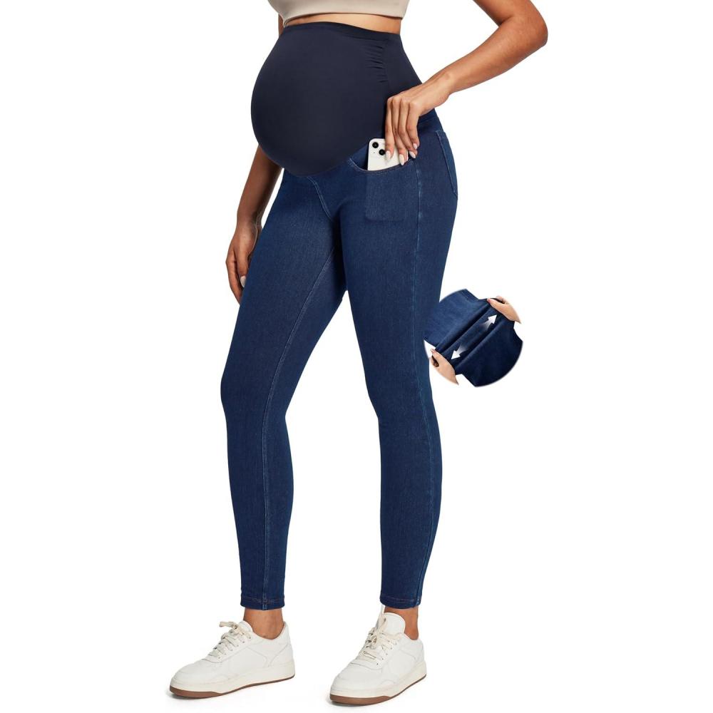 image:imageIUGA Stretchy Maternity Jeans Over Belly Skinny High Waisted Maternity Pants for Work with Pockets Comfy Maternity ClothesDark Blue