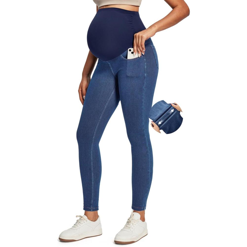 image:imageIUGA Stretchy Maternity Jeans Over Belly Skinny High Waisted Maternity Pants for Work with Pockets Comfy Maternity ClothesLight Blue