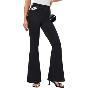 IUGA Bell Bottom Jeans for Women High Waist Stretchy Pull On Bootcut Sweatpant Jeans Flare Leggings Tummy Control Flare Pants(Black)