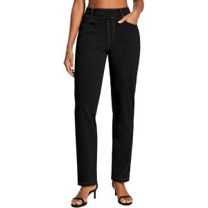 IUGA Straight Leg Jeans for Women Stretchy Pull On Sweatpant Jeans Women High Waisted Bootcut Jean Trendy Denim Pants(Black)