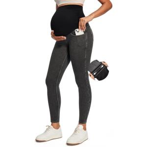 IUGA Stretchy Maternity Jeans Over Belly Skinny High Waisted Maternity Pants for Work with Pockets Comfy Maternity Clothes(Grey)