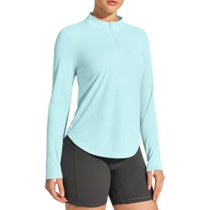 IUGA 1/4 Zip Womens Golf Shirt Long Sleeve Rash Guard UPF 50+ Workout Tops Quick Dry Athletic Running Hiking Sun Shirts(Pale Turquoise)