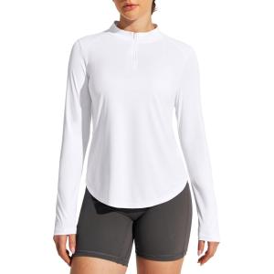IUGA 1/4 Zip Womens Golf Shirt Long Sleeve Rash Guard UPF 50+ Workout Tops Quick Dry Athletic Running Hiking Sun Shirts(White)