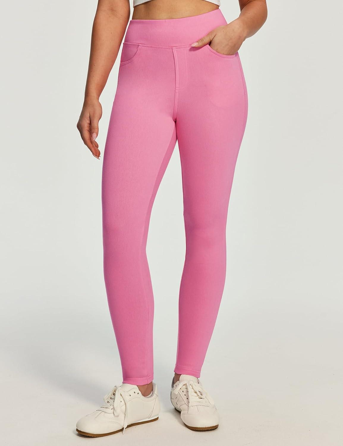 image:imageIUGA Stretchy Jeans for Women High Waist Jeggings Tummy Control Skinny Jeans Pull on Leggings with Pockets Trendy CasualPink