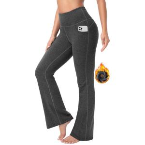 IUGA Fleece Lined Bootcut Yoga Pants with Pockets for Women Thermal Bootleg Pants Winter Workout Flare Leggings