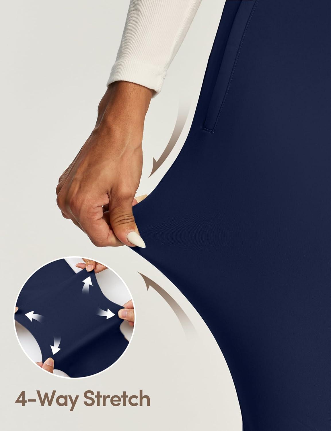 image:imageIUGA Stretchy Dress Pants Women High Waist Work Pants Business Casual Bootcut Slacks Pull On Trousers with Zipper PocketsMidnight Blue