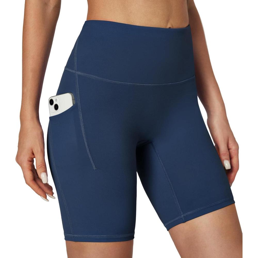 image:imageIUGA Biker Shorts Women Tummy Control 8 Workout Gym High Waisted Running Yoga Compression Spandex Shorts Women with PocketsNavy Blue