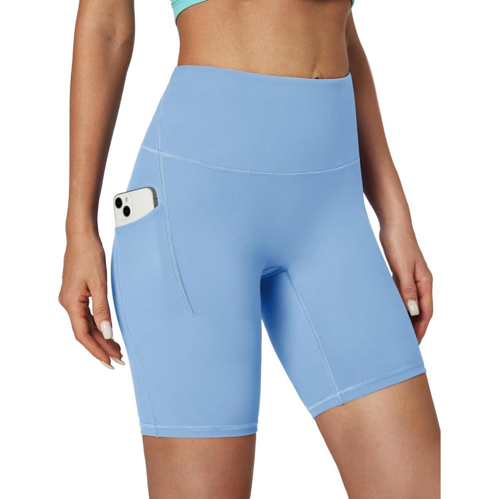 image:imageIUGA Biker Shorts Women Tummy Control 8 Workout Gym High Waisted Running Yoga Compression Spandex Shorts Women with PocketsSky