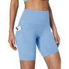 IUGA Biker Shorts Women Tummy Control 8″ Workout Gym High Waisted Running Yoga Compression Spandex Shorts Women with Pockets(Sky)