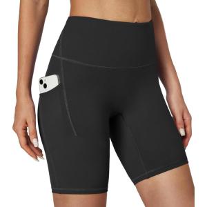IUGA Biker Shorts Women Tummy Control 8″ Workout Gym High Waisted Running Yoga Compression Spandex Shorts Women with Pockets(Black)
