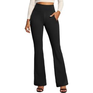 IUGA Stretchy Dress Pants Women High Waist Work Pants Business Casual Bootcut Slacks Pull On Trousers with Zipper Pockets(Black)