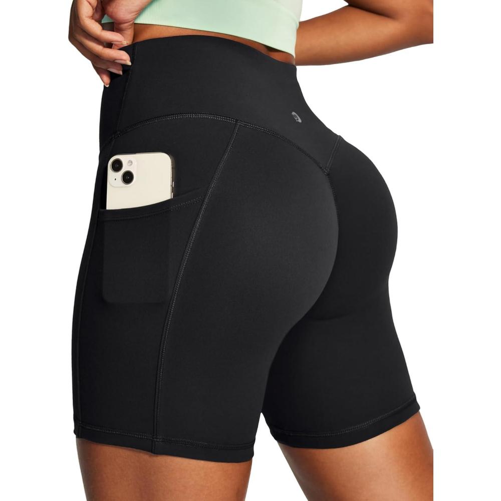 image:imageIUGA Scrunch Butt Lifting Biker Shorts Women with Pockets 6 High Waisted Workout Shorts Tummy Control Gym Yoga SpandexBlack