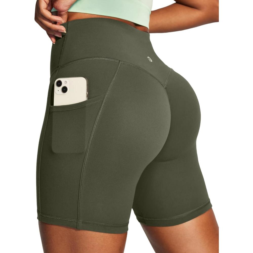 image:imageIUGA Scrunch Butt Lifting Biker Shorts Women with Pockets 6 High Waisted Workout Shorts Tummy Control Gym Yoga SpandexGrass Grey Green