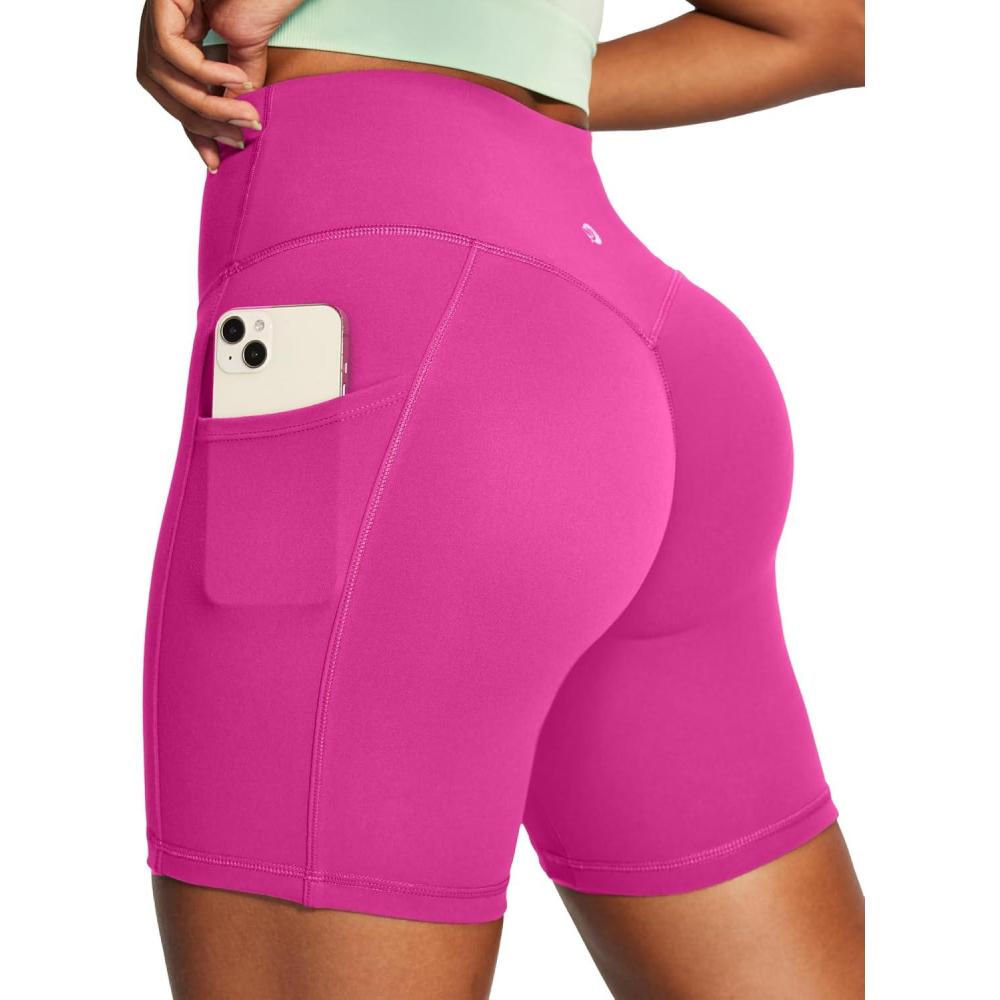 image:imageIUGA Scrunch Butt Lifting Biker Shorts Women with Pockets 6 High Waisted Workout Shorts Tummy Control Gym Yoga SpandexHot Pink