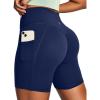IUGA Scrunch Butt Lifting Biker Shorts Women with Pockets 6” High Waisted Workout Shorts Tummy Control Gym Yoga Spandex(Navy)