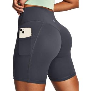IUGA Scrunch Butt Lifting Biker Shorts Women with Pockets 6” High Waisted Workout Shorts Tummy Control Gym Yoga Spandex(Ink Gray)