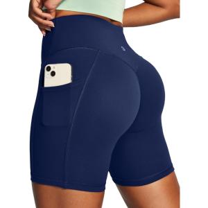 IUGA Scrunch Butt Lifting Biker Shorts Women with Pockets 6” High Waisted Workout Shorts Tummy Control Gym Yoga Spandex(Navy)