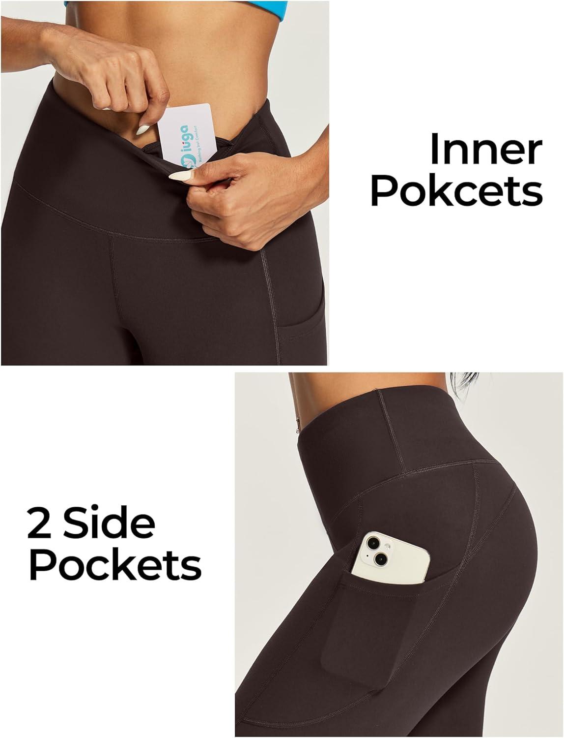 image:imageIUGA High Waisted Yoga Pants for Women with Pockets Capri Leggings for Women Workout Leggings for Women Yoga CaprisEspresso
