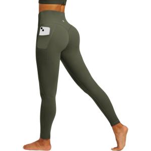 IUGA Womens Hidden Scrunch Butt Lifting Leggings Compression Gym Leggings with Pockets Booty Workout Yoga Pants Tummy Control(Grass Grey Green)