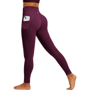 IUGA Womens Hidden Scrunch Butt Lifting Leggings Compression Gym Leggings with Pockets Booty Workout Yoga Pants Tummy Control(Maroon)