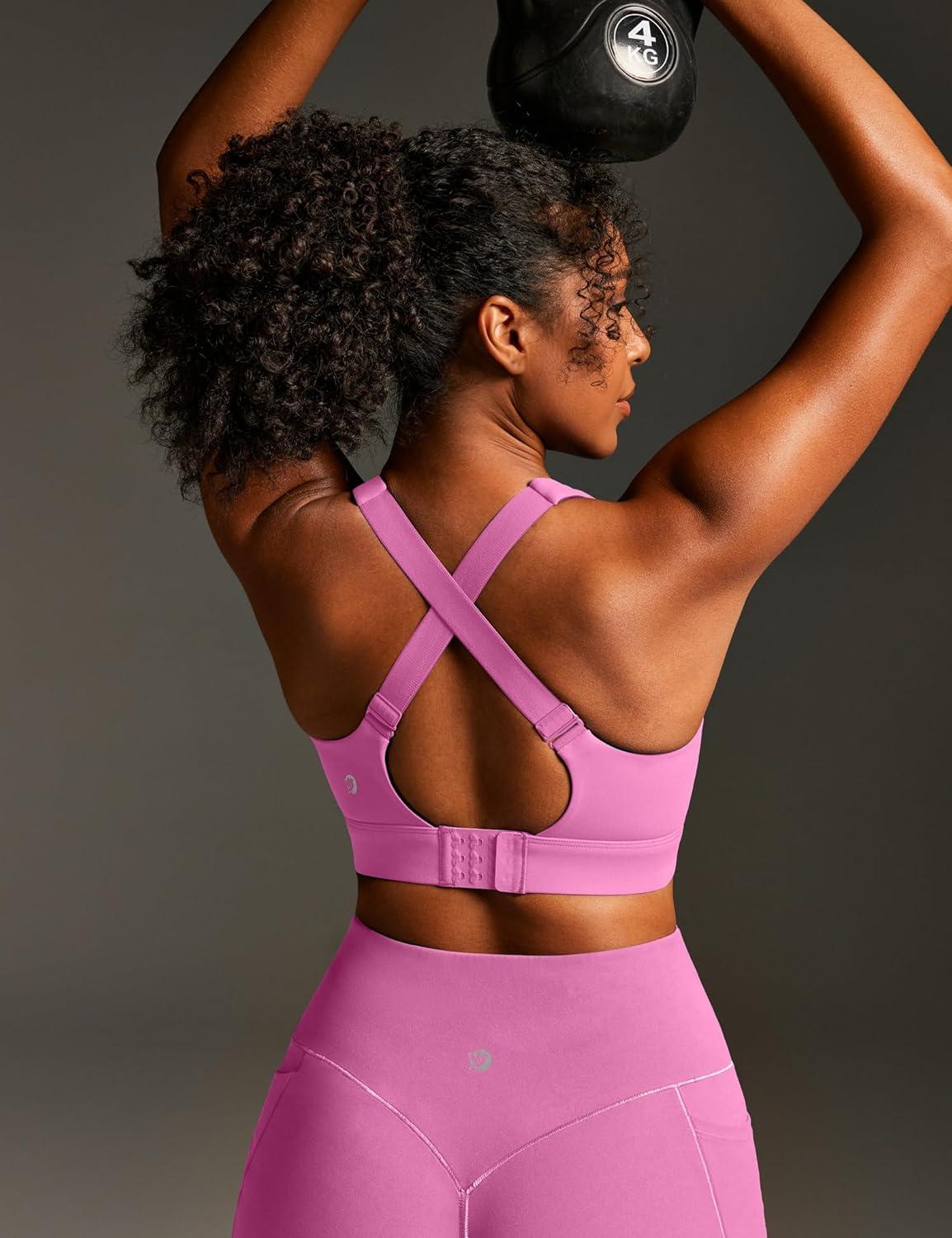image:imageIUGA High Support Sports Bras for Women High Impact Sports Bra Adjustable Criss Cross Back Yoga Workout Bra with Molded CupLight Pink