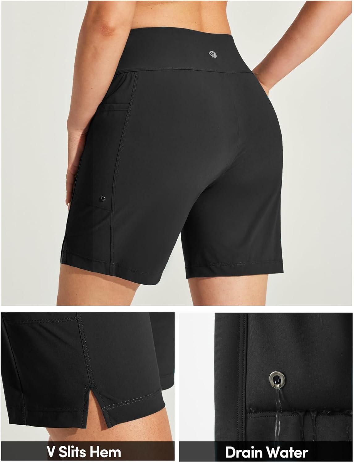 image:imageIUGA Swim Shorts Women 7 High Waisted Swim Board Shorts Quick Dry Bathing Suit Bottoms for Women Swimsuit with Liner PocketsBlack
