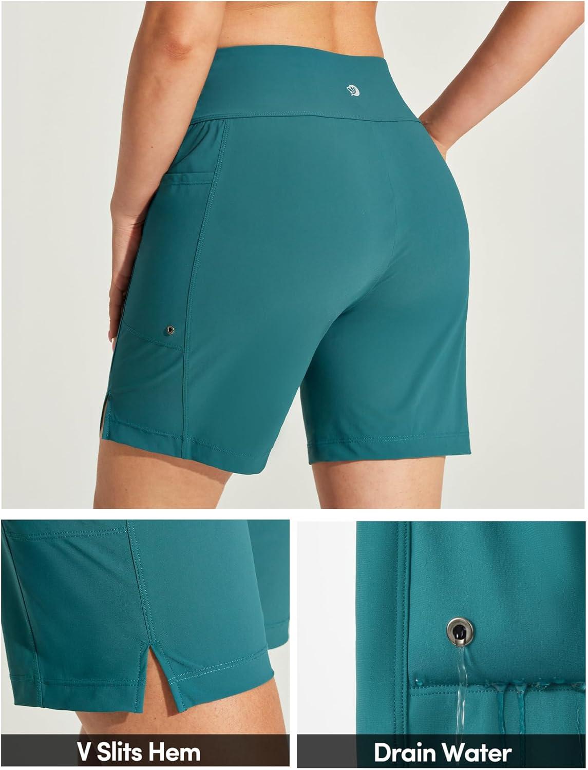 image:imageIUGA Swim Shorts Women 7 High Waisted Swim Board Shorts Quick Dry Bathing Suit Bottoms for Women Swimsuit with Liner PocketsDark Forest