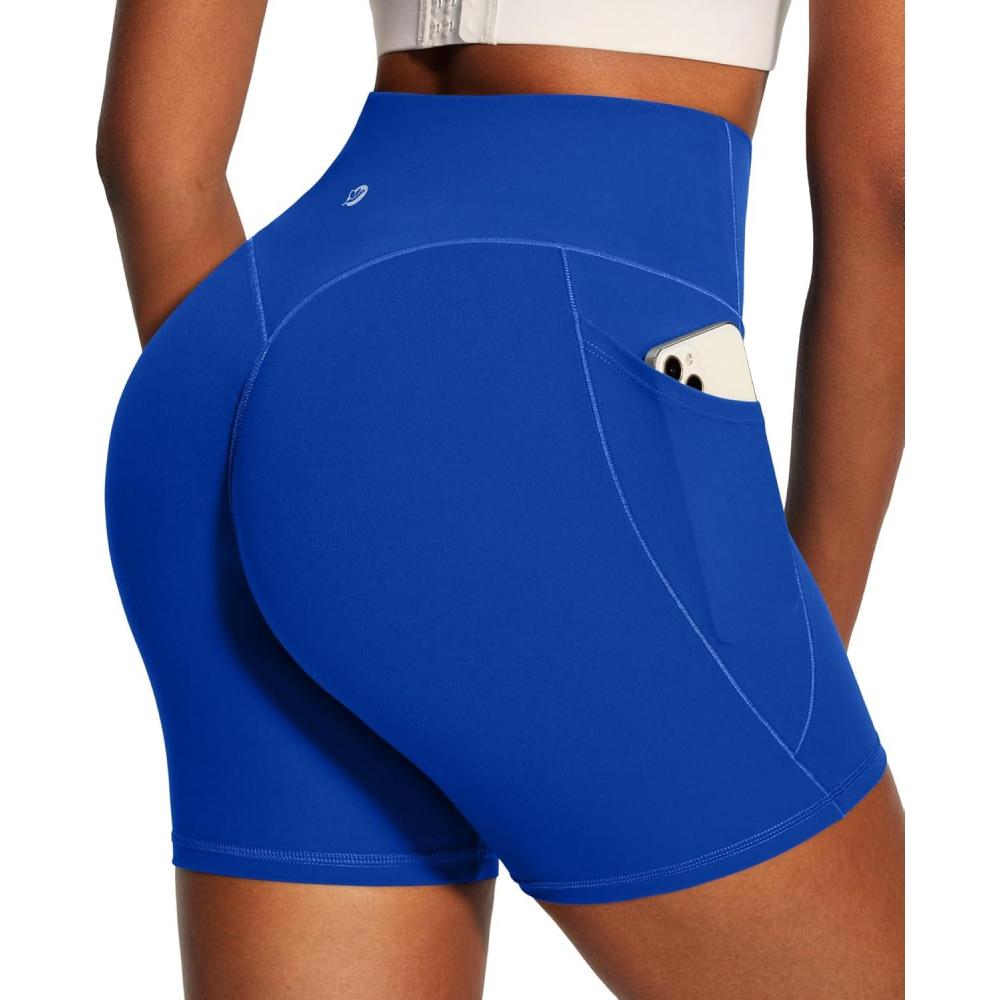 image:imageIUGA 6 Butt Lifting Biker Shorts Women with Pockets Tummy Control No Front Seam Gym Workout Shorts Scrunch Booty YogaDynamic Blue