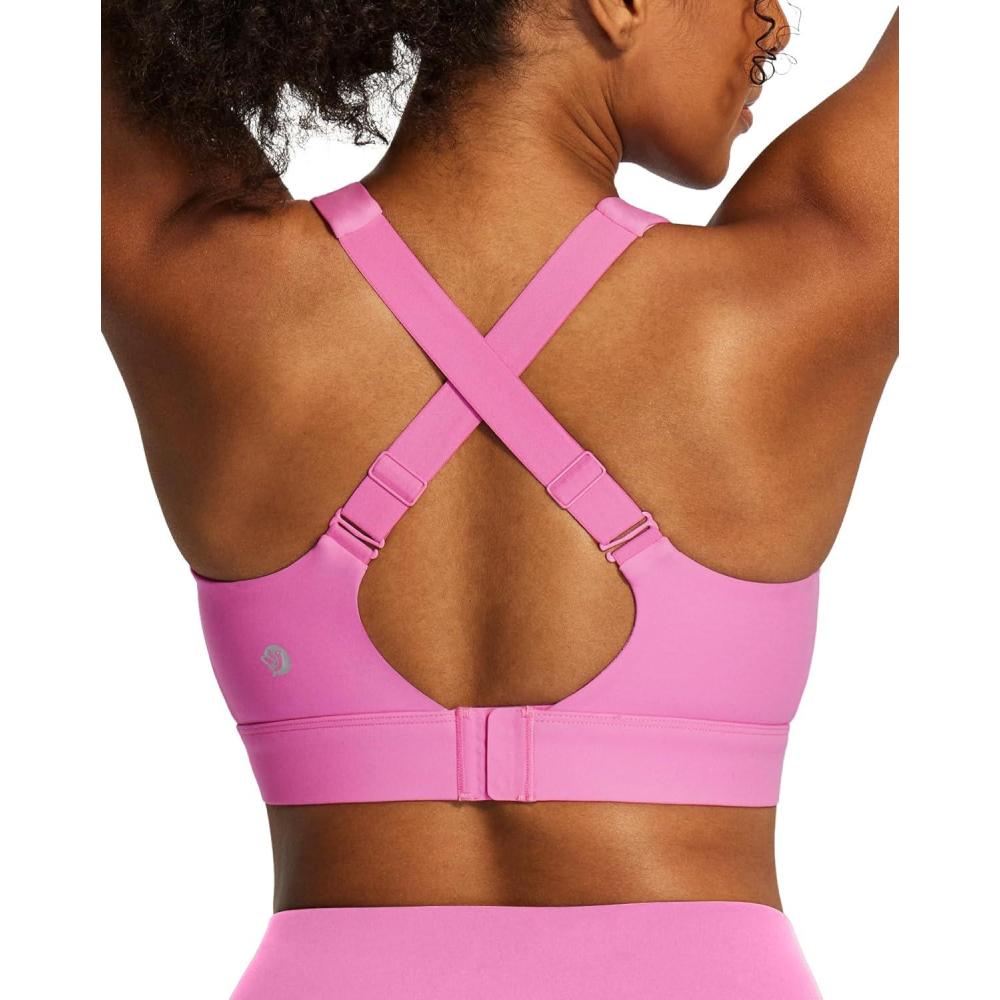 image:imageIUGA High Support Sports Bras for Women High Impact Sports Bra Adjustable Criss Cross Back Yoga Workout Bra with Molded CupLight Pink