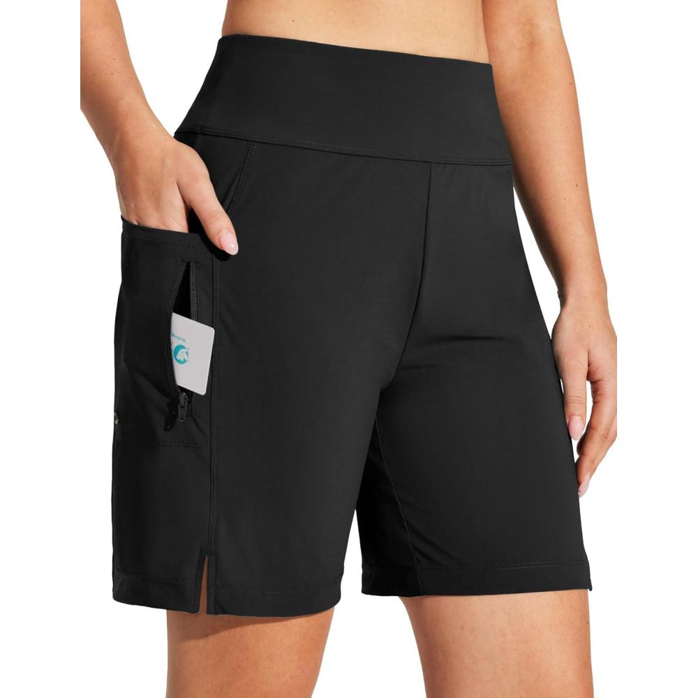 image:imageIUGA Swim Shorts Women 7 High Waisted Swim Board Shorts Quick Dry Bathing Suit Bottoms for Women Swimsuit with Liner PocketsBlack