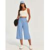 IUGA Capri Pants for Women High Waisted Wide Leg Casual Lounge Summer Pant Capris Adjustable Drawstring with Pockets(Aqua Blue)